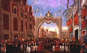 image de l'entrée triomphale de l'armée Trigarante à Mexico, le 27 septembre 1821.