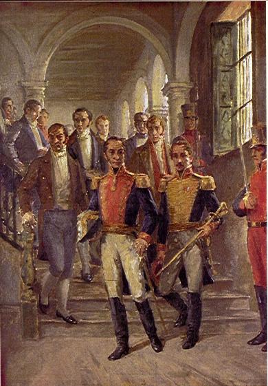 peinture de Simón Bolívar et Francisco de Paula Santander au Congrès de Cúcuta