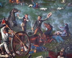 La bataille de San Jacinto, d'après une peinture à l'huile de Samuel Houston.