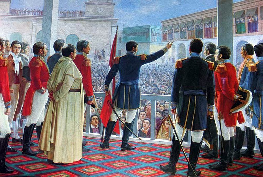 peinture à l'huile de San Martin déclarant l'indépendance du Pérou