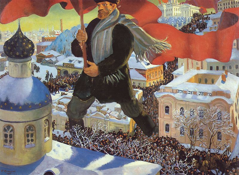 Peinture de l'artiste russe Boris Kustodiev symbolisant la révolution russe de 1917.